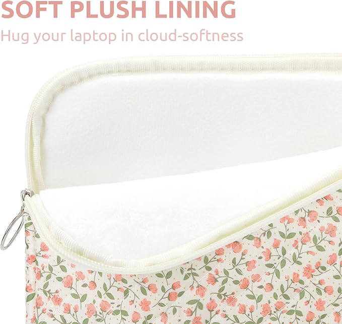 Puffy Laptop Sleeve 13 Inch Cute Quilted Laptop Protective Case Padded Floral Computer Sleeve for MacBook (B-Pink, 13 Inch)