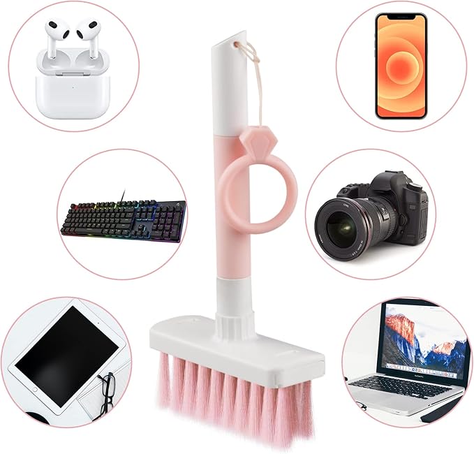 Soft Brush Keyboard Cleaner, Computer Cleaning Tool Kit, 7 in 1 Multipurpose Corner Slit Duster Keycap Puller and Soft Microfiber Brush for Bluetooth Headset Lego Airpods Laptop Camera Lens (Pink) - Image 5