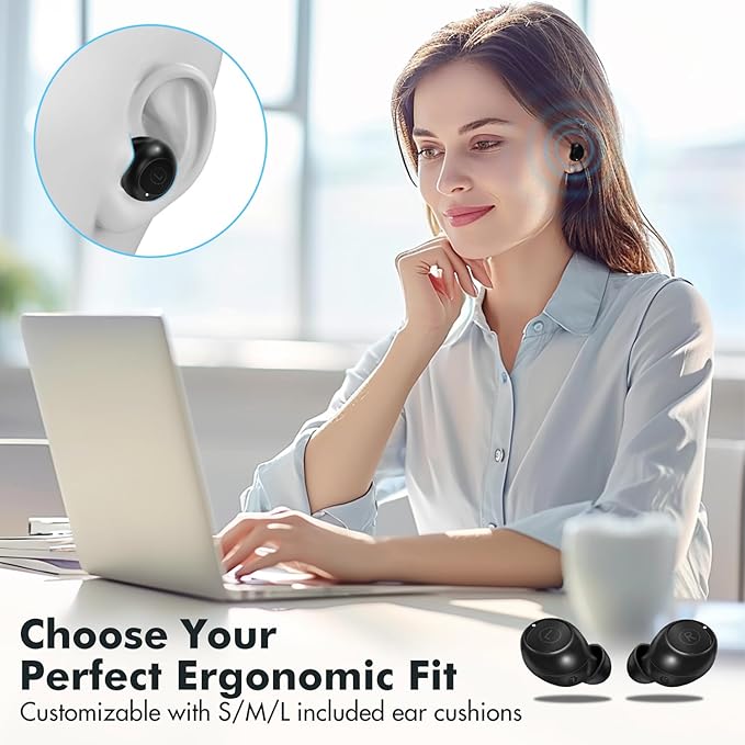 Mini Wireless Earbuds, Auto Pairing Ear Buds Wireless Lightweight Headphones Built-in Microphone, IPX4 Sweat & Water Resistant, Immersive Premium Sound Headset with Charging Case, Black