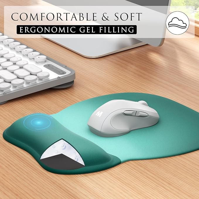 MROCO Ergonomic Mouse Pad with Gel Wrist Rest, Smooth Wrist Support Surface, Non-Slip PU Base for Pain Relief, Comfortable Mousepad for Computer, Laptop, Office & Home, 9.4 x 8.1 in, Green Gradient