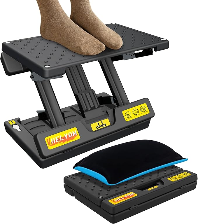 Foot Rest for Under Desk at Work,Height Adjustable Footrest,with Massage Roller and Thick Cushion,Ergonomic Foot Rest,for Car,Office,Computer,Gaming,Adjustable Metal Frame,All-Season Use
