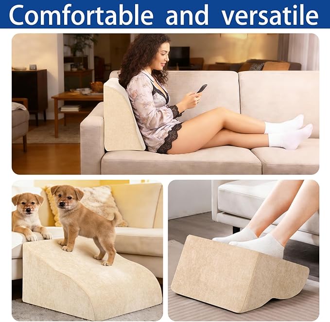Foot Rest for Under Desk at Work, Ergonomic Under Desk Footrest with Washable Cover for Office, Home & Gaming Leg Elevation Pillow Beige