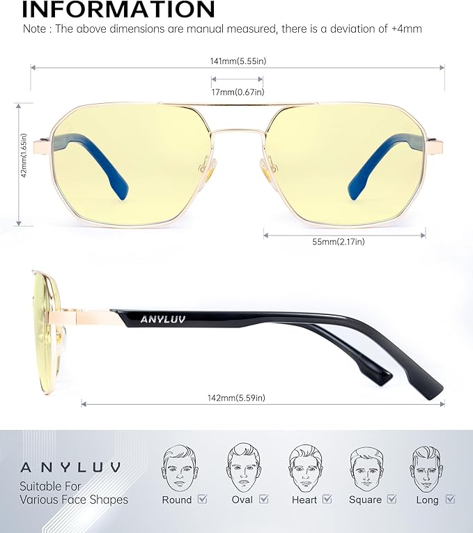ANYLUV Blue Light Glasses for Woman/Men, Blue Light Blocking Glasses Women Computer Gaming Glasses for Eye Protection
