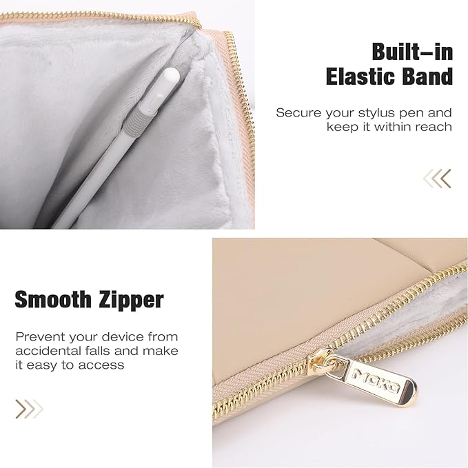 Moko 12.9 Inch Tablet Sleeve Case, Puffy Tablet Bag Fit with iPad Pro 6th/5th/4th 12.9 inch, Surface Pro 9/8 13", New Galaxy Tab S9+/S8+ 12.4, Built-in Elastic Band, PU Leather Carrying Case, Sand