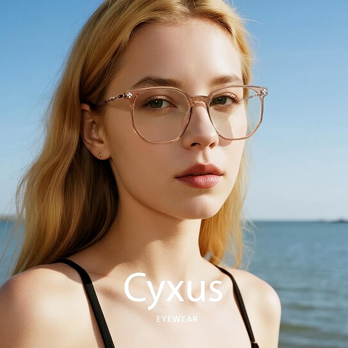 Cyxus Retro Blue Light Glasses Men - Square TR90 Metal Blowline Frame Stylish Trendy for Computer Daily Work 8252