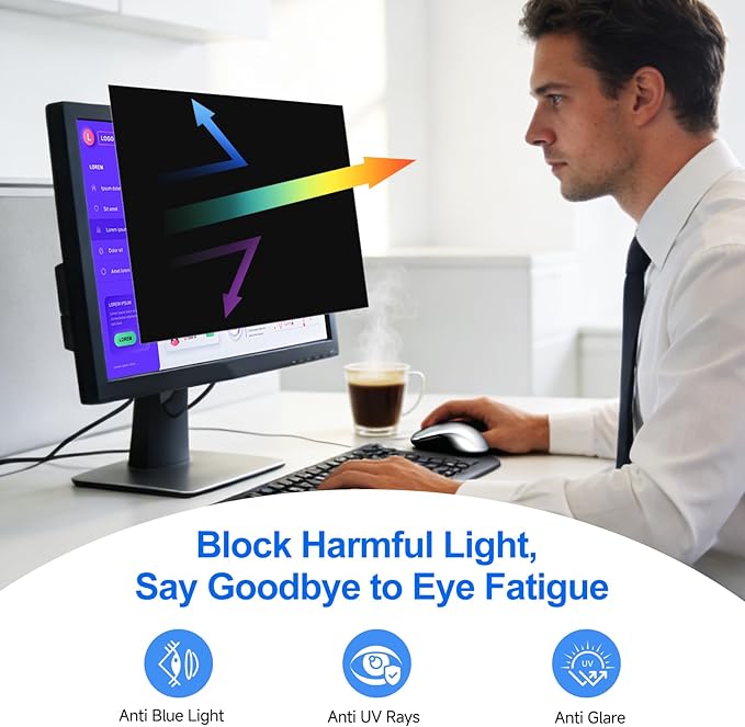 [2-Pack] Privacy Screen For Computer Monitor, 19-Inch 5:4 Aspect Ratio; Anti Spy/Bule Light/Glare And Eye Protection, 2 Install Ways Removable For Office, Airport, Cafe And Other Public Area; Diagonal 19 Inches, Width 14.84 Inches, Height 11.87 Inches