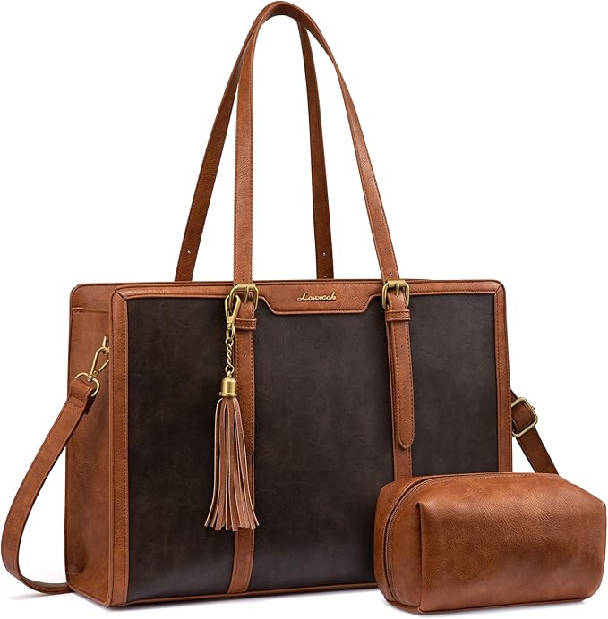 LOVEVOOK Laptop Bag for Women Vintage Leather Work Tote 15.6 inch Large Capacity Computer Bag with Clutch Purse for Teacher,Office,Casual