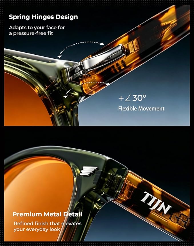 TIJN Blue Light Blocking Glasses Men Women Vintage Thick Round Rim Frame Eyeglasses