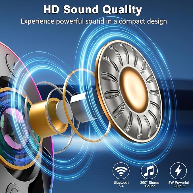 Bluetooth Shower Speaker, Portable Bluetooth 5.4 Speaker with 360°HD Stereo Sound and Robust Bass, IPX7 Waterproof Speakers, LED Light, Built in Mic for Home, Party, Outdoor Beach, Gift for Men Women