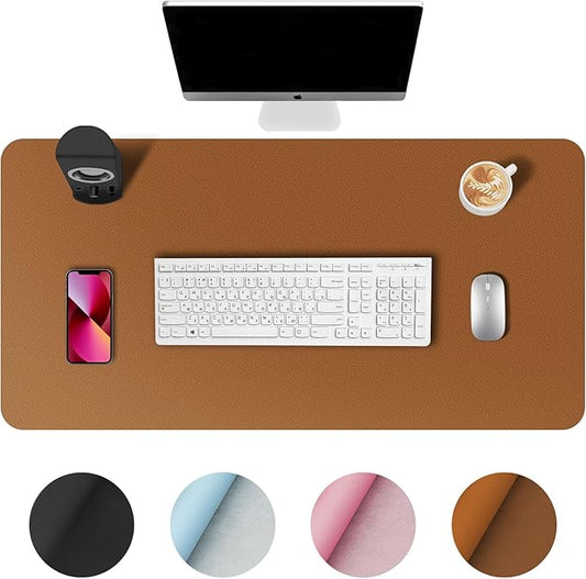Desk Pad,Large Mouse Pad, Non-Slip PU Leathers Writing Pad,Desktop Protection Pad,Computer Desk Pad, Waterproof Table Mat, Desk Mat for Office and Home Writing (Brown;31.5"x 15.7")