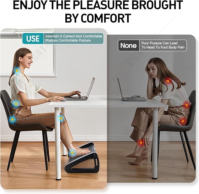 Adjustable Foot Rest with Massage Roller, Ergonomic Foot Stool for Office Home Desk, Non-Slip Footrest to Improve Posture & Relieve Leg Fatigue