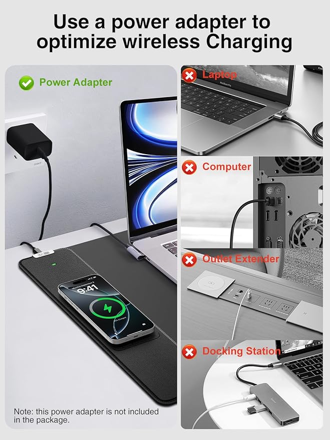 2-in-1 Mouse Pad with Wireless Charging, Gaming Mouse Pad, 31.5"x15.8" Large Desk Mat for Laptop/Keyboard, Waterproof Smooth Surface, Non-Slip Base, No Adapter