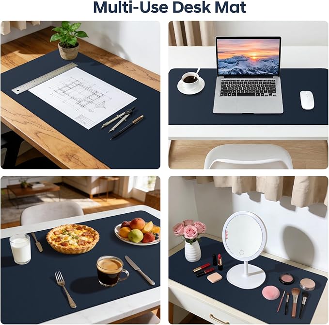 Leather Desk Pad Protector, Office Desk Mat, Large Mouse Pad, Non-Slip PU Leather Desk Blotter, Waterproof Computer Desk Writing Pad for Office and Home (Dark Blue, 36" x 17")