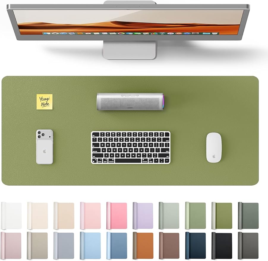 YSAGi Leather Desk Protector, Office Mat, Large Mouse Mat, Non-Slip PU Leather Blotter, Laptop Desk Pad, Waterproof Writing Pad for Office and Home (Green, 23.6" x 13.8")