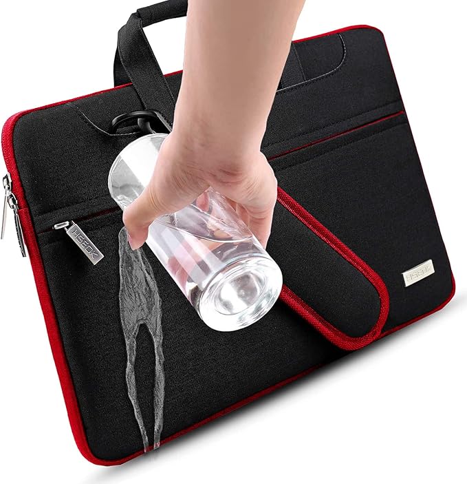 Hseok 17.3 Inch Laptop Shoulder Bag, Water-Resistant & Shockproof Protective Computer Case Compatible with 17.3 inch Dell Asus HP Lenovo Acer MSI Notebooks,Black & Red