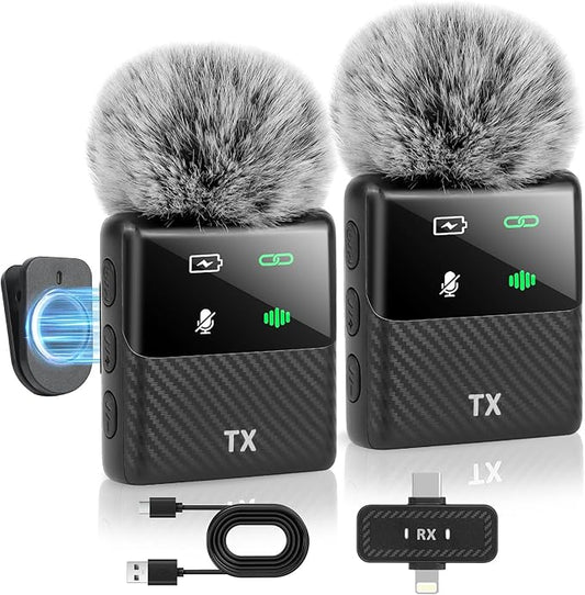 Kairiyard Mini Wireless Lavalier Microphone for iPhone, iPad, Android Phone, Noise Reduction Plug and Play Magnetic Clip on Lapel Mic for Video Recording Podcast Vlogging