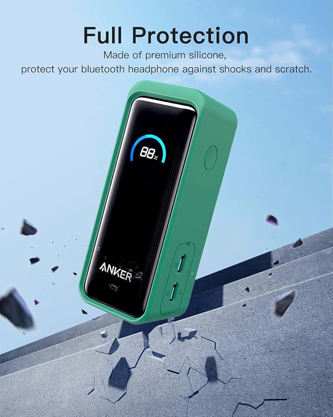 Silicone Case for Anker Prime Power Bank 9600mAh 65W, Full-Body Shockproof Cover with Scratch Protection, with Lanyard,Green