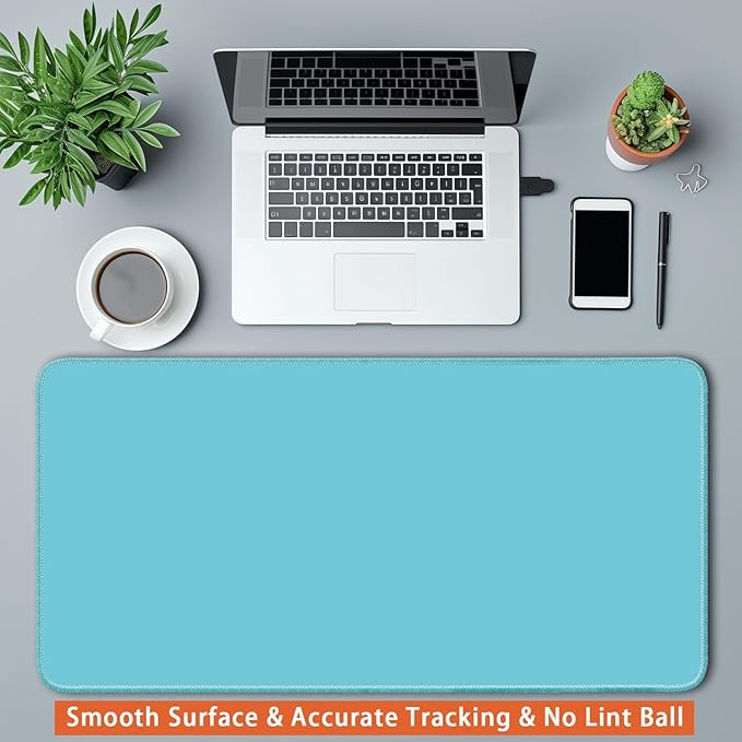 Large Mouse Pad, Non-Slip Desk Blotter, Office Desk Mat, Desk Pad Protector, Laptop Desk Pad, Desk Writing Pad for Office and Home, Cyan, 24x12 inch