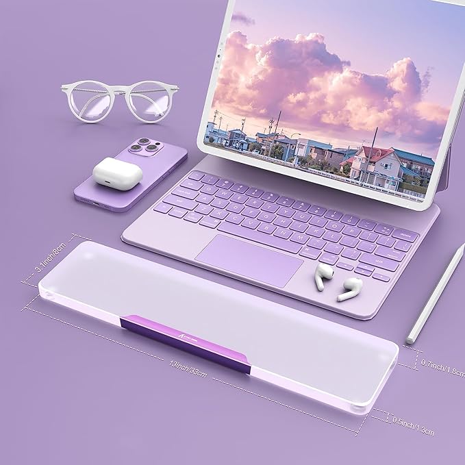 SELORSS Acrylic Keyboard Wrist Rest - Wrist Support for Keyboard CNC Aluminum Alloy Customized Logo - Keyboard Pad Home & Office - Keyboard Wrist Pad with Anti-Slip Mat for 60% Compact Keyboard,Purple
