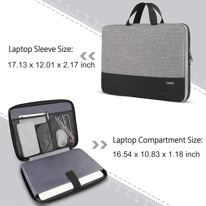 Ytonet Laptop Sleeve Case 17 17.3 Inch, Slim Water Resistant TSA Laptop Bag with Handle Protective Computer Carrying Case Compatible with MacBook Pro, HP, Dell, Lenovo, Asus 16–17 Inch Notebooks, Grey