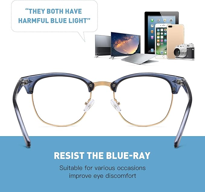 Blue Light Blocking Glasses Vintage Half Frame UV Clear Lens Anti Eyestrain Computer Gaming Glasses for Men Women