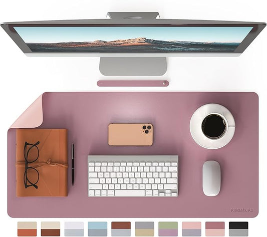 RENMTURE Double-Sided Two-Tone Faux Leather Desk mat Desktop Organization and Accessories Home and Office Large Mouse pad Game and Work (Purple/Pink, 32"x16")