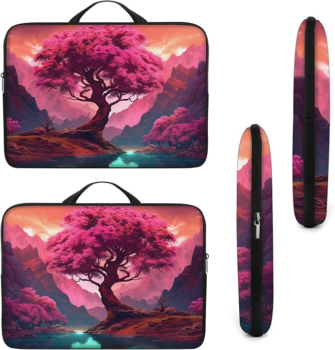 Laptop Sleeve Bag with Handle Computer Protective Soft Cover Case for 14 Inch 13 Inch Laptop,Pink Tree