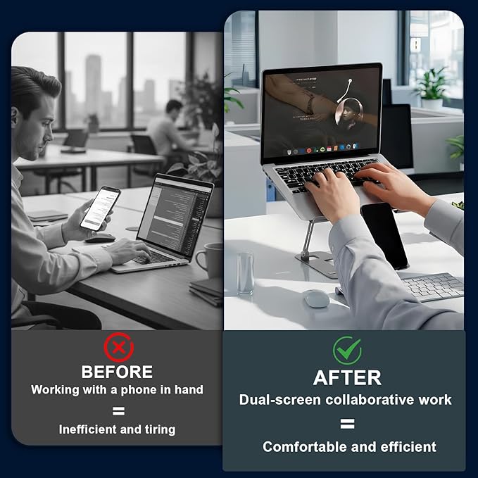 Alloy Steel Laptop Stand, Ergonomic 2-in-1 Laptop & Phone Stand, Adjustable & Portable Laptop Stand for Desk, Computer Stand, Compatible with MacBook Pro/Air and More 10-18" Laptops - Silver