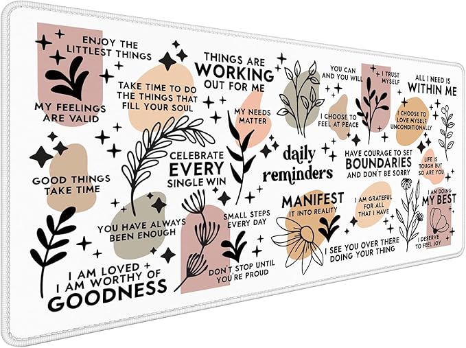 Boho Inspirational Large Mouse Pad 31.5x15.7inch, Daily Reminders Mental Health Large Extended Computer Desk Mat Mousepad for Keyboard and Mouse, Office Desk Accessories