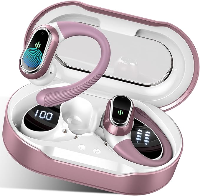 Wireless Earbuds, 2026 Bluetooth 5.4 Headphones Sport, 50Hrs HiFi Stereo Deep Bass Over-Ear buds with ENC Noise Cancelling Mic, IP7 Waterproof & LED Display Earphones with Earhooks for Workout/Running