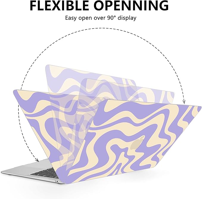 AKIT Compatible with MacBook Air 13 Inch Case M1 2022 2021 2020 2019 2018 A2337 A2179 A1932, Pattern Hard Shell Laptop Case+Screen Protector+Keyboard Cover for Mac Book Air 13.3 Inch, Violet Wave