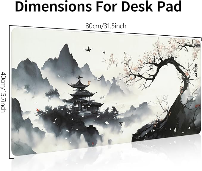 Japanese Mouse Pad, Large Japanese Desk Mat, Leather Desk Pad, Waterproof Keyboard Mat, Non-Slip Computer Mat, Keyboard and Mouse Pad for Office Decor (31.5"x15.7")