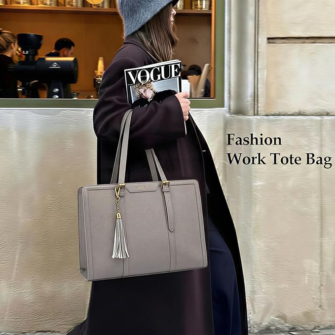 LOVEVOOK Laptop Bag for Women Vintage Leather Laptop Tote 15.6 inch Large Capacity Computer bag with Clutch Purse for Work