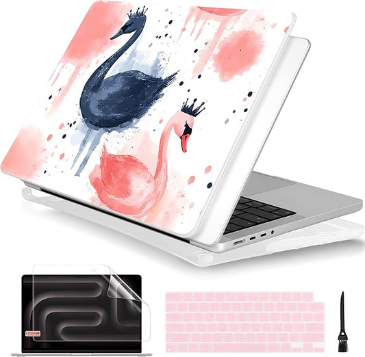 Batianda for MacBook Pro 14 Inch Case 2026-2021 Release M5 M4 M3 M2 M1 Pro/Max, 1.2mm Slim Graphic Hard Shell Cover with Keyboard Cover, Screen Protector 4-in-1 Bundle, Swan