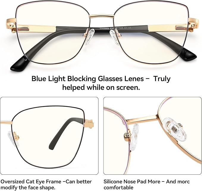 Dollger Blue Light Glasses For Woman Fashion Computer Gaming Eyeglasses Cat Eye Matal Bluelight Blocking Glasses