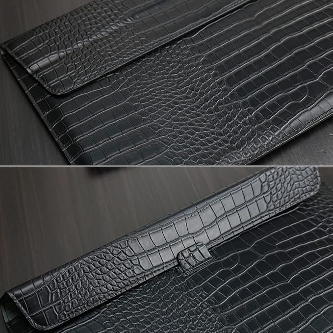 Laptop Sleeve Case 13-13.6 Inch Crocodile PU Leather Flip Cover with Stand Function for 2016-2026 MacBook Neo 13 A18 Pro A3404 Air 13 Pro 13 M5 M4 M3 M2 M1, for HP Dell Lenovo Laptop, Black