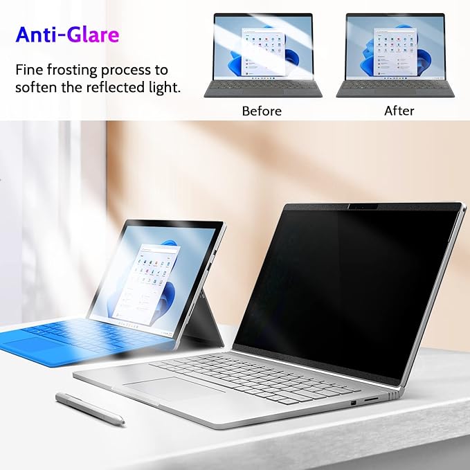 Peslv Magnetic Privacy Screen for Surface Pro 11/10/9/8/X 13 Inch, Removable Anti Blue Light Glare Filter, Black Security Private Apy Block Protector