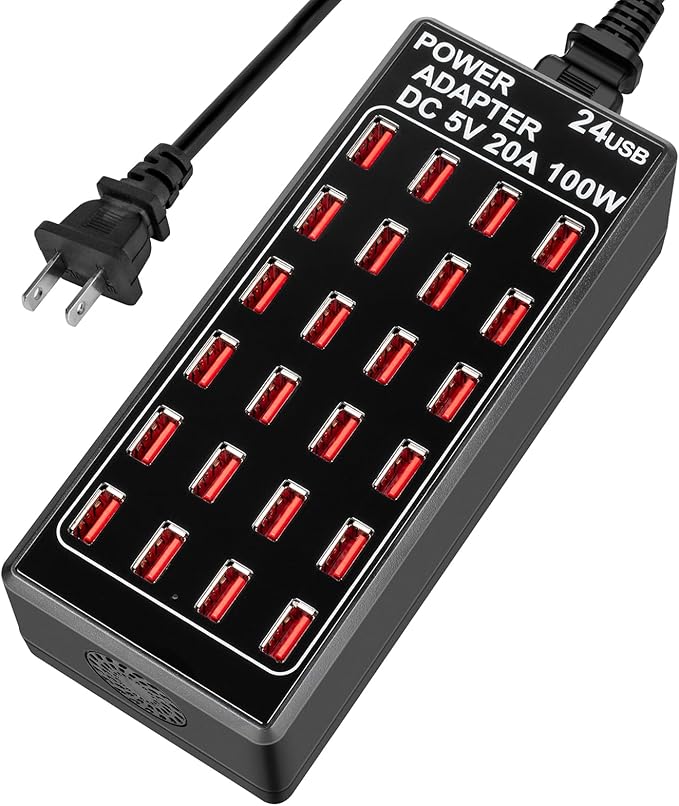24-Port 100W (20 A) USB Charging Station, Home-Sized Desktop USΒ Fast Charger, Multiple USB Desktop Chargers for Hotels, Schools, Shops, Shopping malls and Travel