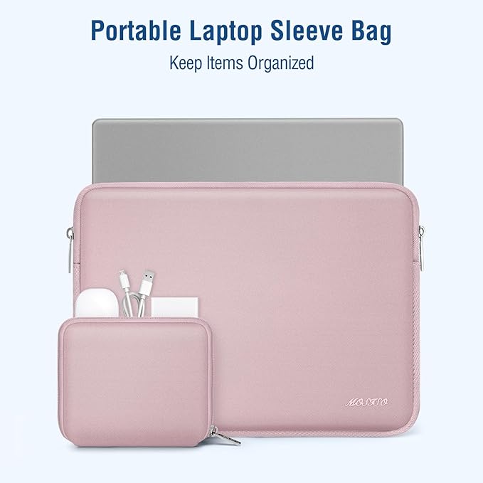 MOSISO Laptop Case 13.3 inch, 13-13.3 inch Laptop Sleeve Bag Compatible with MacBook Air/Pro 13/Pro 14 M5 M4 M3 M2 M1, HP Dell ASUS Lenovo, Neoprene Computer Sleeve Bag with Small Case, Baby Pink