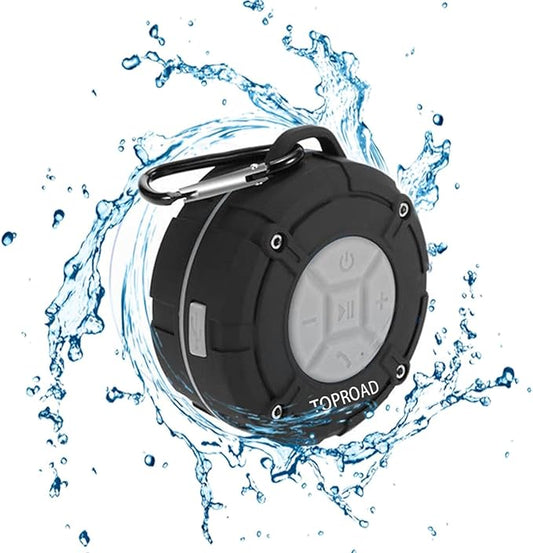 TOPROAD Portable Shower Speaker, IPX7 Waterproof Wireless Outdoor Speaker with HD Sound, 2 Suction Cups, Built-in Mic, Hands-Free Speakerphone for Bathroom, Pool, Beach, Hiking, Bicycle(Grey)