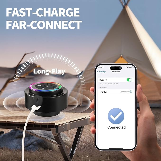Bluetooth Shower Speaker, Portable Bluetooth Speakers with Suction Cup, IP67 Waterproof Speaker with LED Light, Wireless, Floating, for Camping Beach Travel, Gift for Men, Women