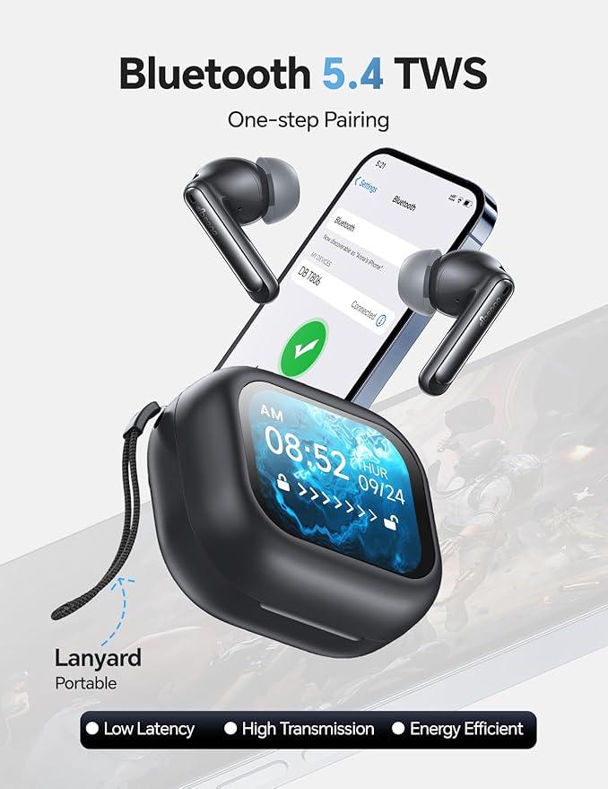 Wireless Bluetooth Earbuds: 13mm Drivers Hi-Fi Deep Bass, 30H Playtime, Touchscreen Control, Mic for Calls, IPX5 Water-Resistant, Comfortable Fit, Birthday Gifts for Adults/Teens/Men, Black