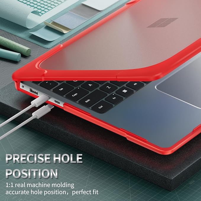 Batianda Heavy Duty Case for 13.8 inch Microsoft Surface Laptop 2024 (7th Edition) with Fold Kickstand Includes Keyboard Cover Screen Protector - Shockproof Stylish & Durable Protective Cover, Red
