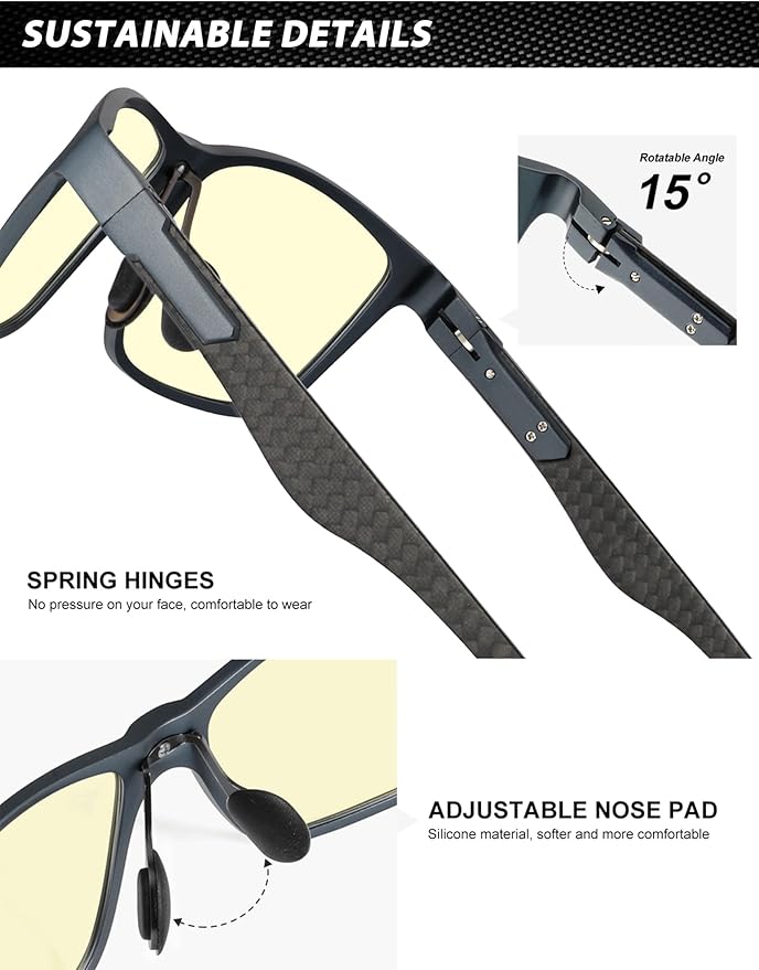 ANYLUV Carbon Fiber Reading Glasses for Men Women, Blue Light Blocking Computer Readers, Anti Glare Spring Hinge
