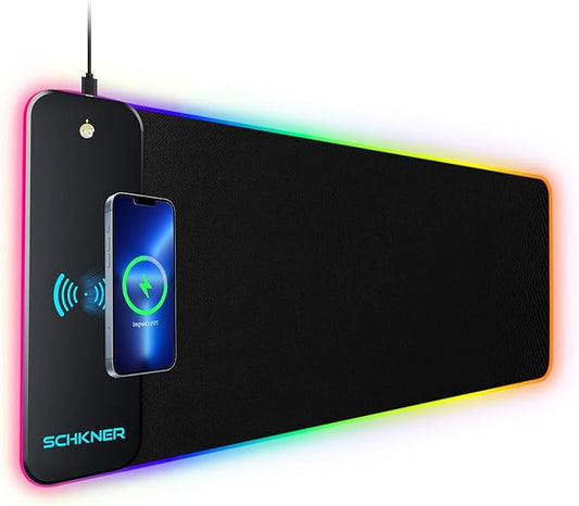 RGB Gaming Mouse Pad with Wireless Charging 15W, Large Desk Mat 800x300x4mm, 10 Light Modes Keyboard Pad with Non-Slip Rubber Base, Waterproof Mousepad for Gaming PC MacBook Laptop