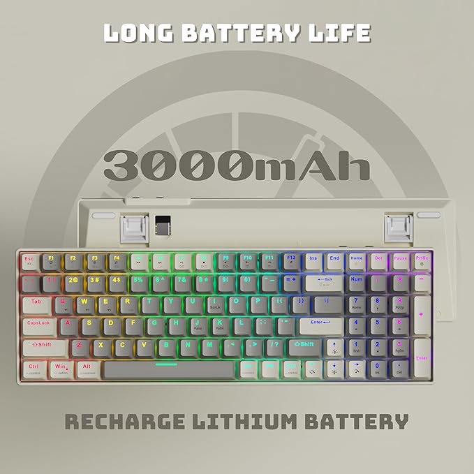 Wireless Mechanical Keyboard, 100-Key 96% Layout Gaming Keyboard with Wrist Rest, Hot-Swappable Silent Linear Switches, Tri-Mode BT/2.4G/USB-C, LED Backlit, 3000mAh Battery for Windows and Mac