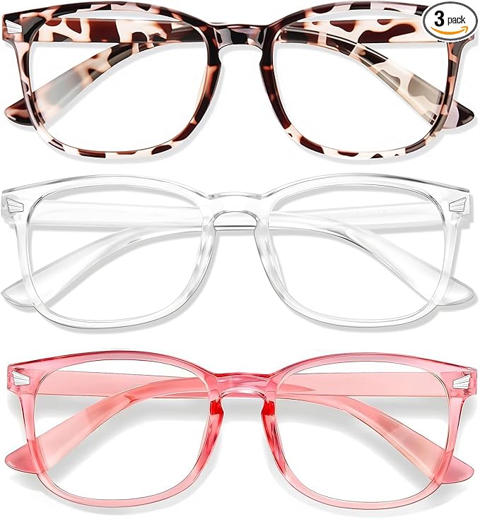 Blue Light Glasses for Woman Men | 99% Blue Light Blocking Glasses for Computer Gaming TV Phone Screen Square Frame | Anti Eyestrain & UV Glare Protection - 3 Pair