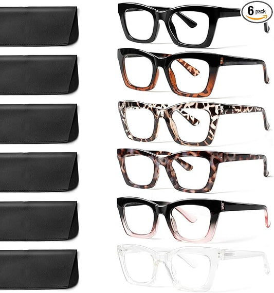 6 Pack Reading Glasses for Women Blue Light Blocking Computer Square Readers with Spring Hinge (Mix Color-8, 2.00, x)