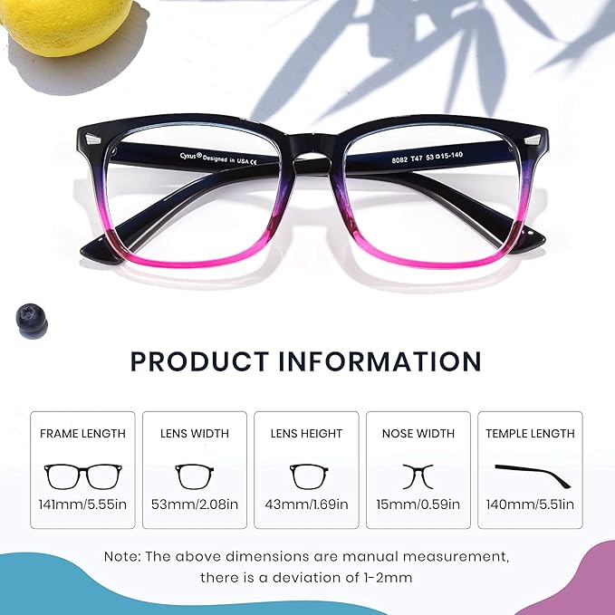 Cyxus Blue Light Glasses Men Women Reduce Eye Strain UV Blocking for Office Work Computer Screen 8082