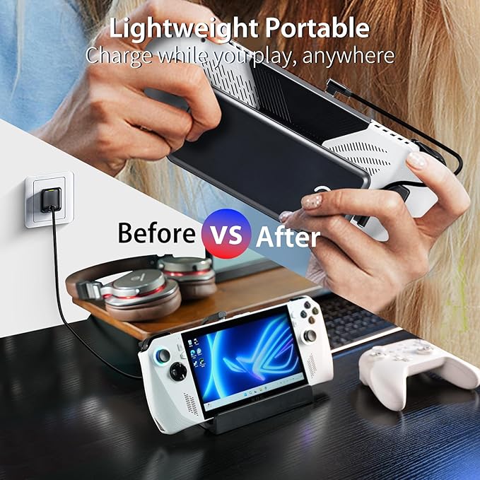 SiWiQU 20000mAh Magnetic Power Bank for ROG Ally, 65W Fast Charging Portable Battery Bank, External Battery Pack with Detechable Magnetic Back & Dual USB Cable, Support 30W Turbo Operating Mode.